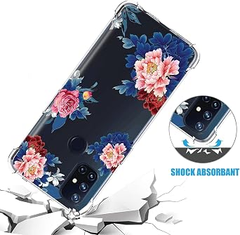 Phone Case for OnePlus Nord N100, Clear Slim Shockproof Pattern Soft Flexible TPU Back Phone Protective Cover for OnePlus Nord N100 Blue Flower