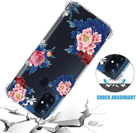 Phone Case for OnePlus Nord N100, Clear Slim Shockproof Pattern Soft Flexible TPU Back Phone Protective Cover for OnePlus Nord N100 Blue Flower