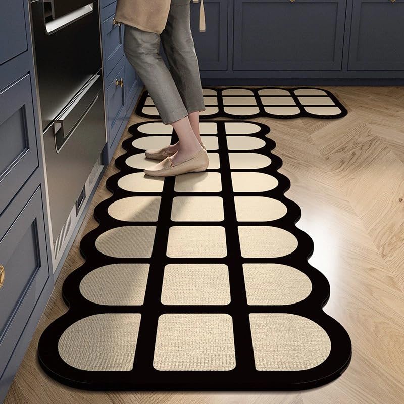Image of Kitchen Anti Slip Mat for Floor, Waterproof Washable Kitchen Mats, Non Slip Kitchen Floor Mats for Home, Soft Mats for Kitchen, Kitchen Mats for Floor Anti Slip (Fancy Cream Ladder)