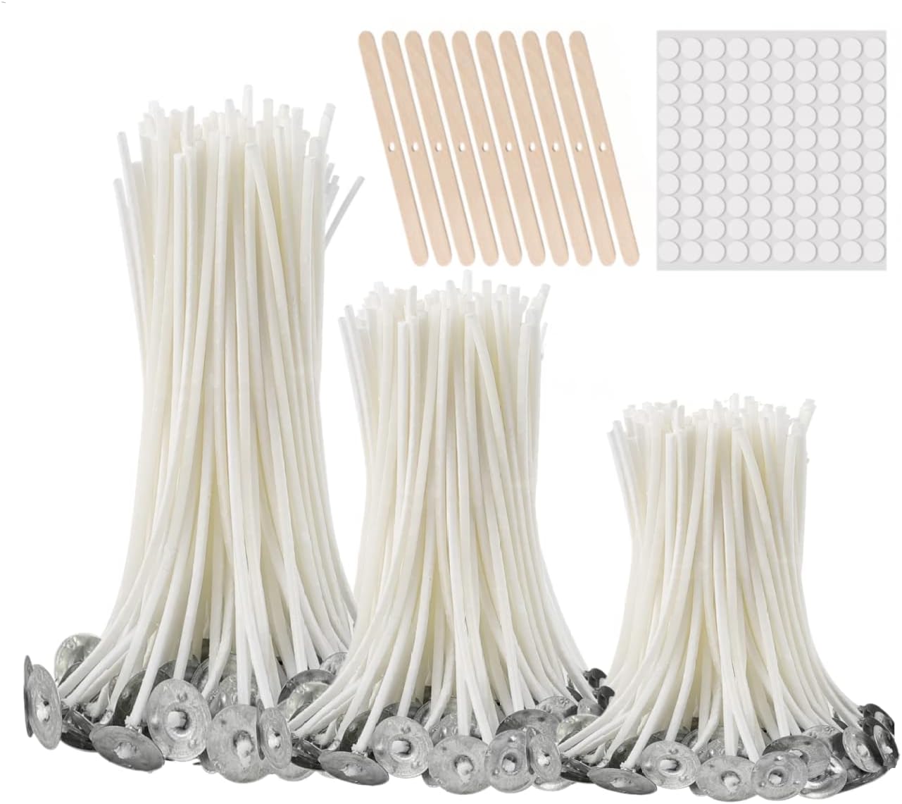 300Pcs Functional smokeless candle wicks1pcs Centering Device Pre-Waxed Cotton Core Wicks with Metal Sustainer Tabs for Pillar Candle Making and Candle DIY Christmas Gift9cm/3.5in15cm/6in20cm/8in