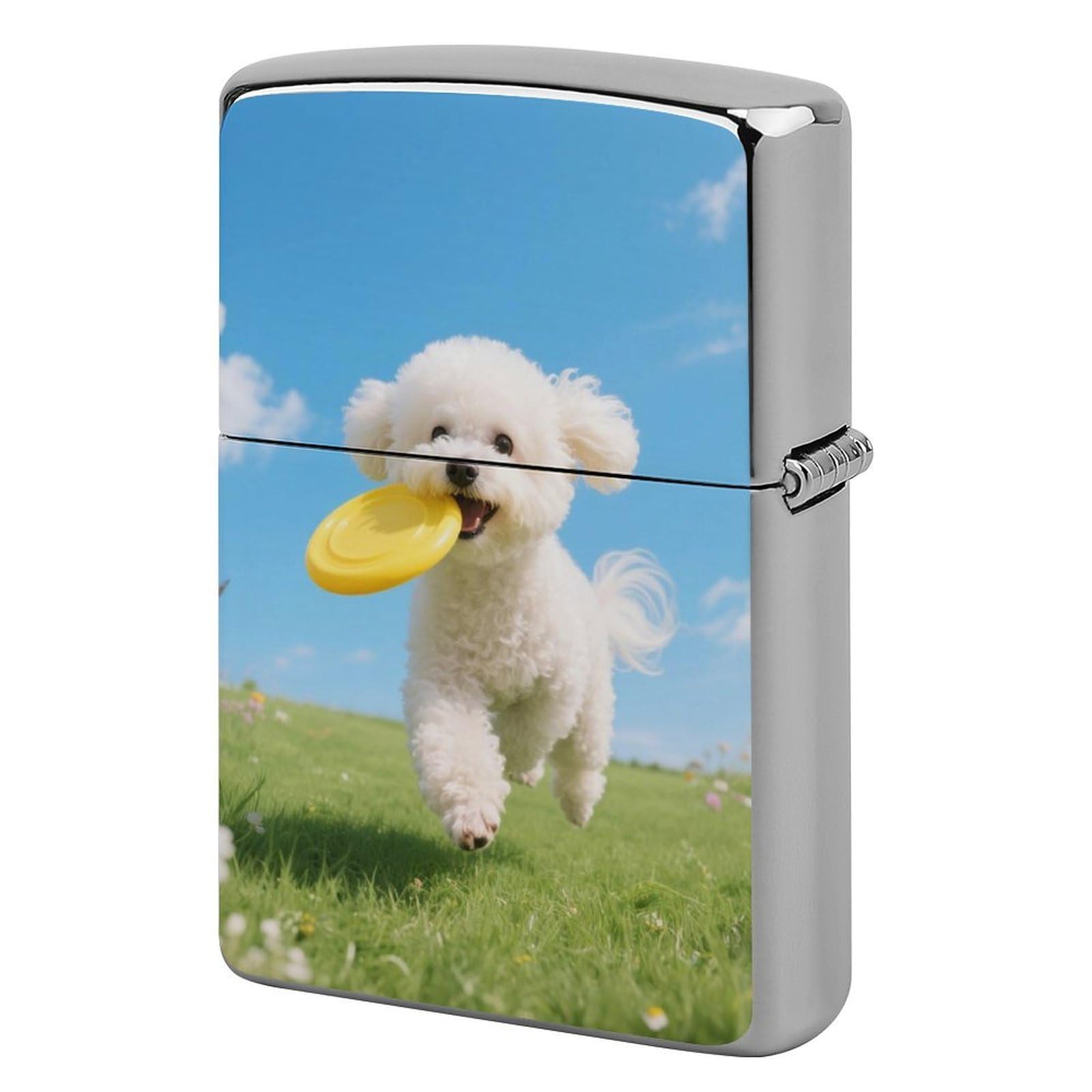 Bichon Frise Dog Lighter Case Cover Vintage Metal Lighter Sleeve Reusable Lighter Protective Cover Decorative Lighter Holder Birthday Gifts for Men Women