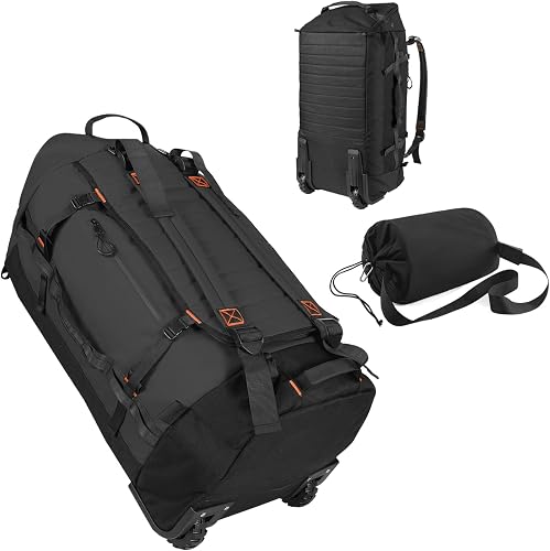 85L 29“ Foldable Rolling Backpack with Wheels, Soft-side Travel Duffle Bag with Separate Shoe Compartment, Full Quilted Bottom, Black, Casual