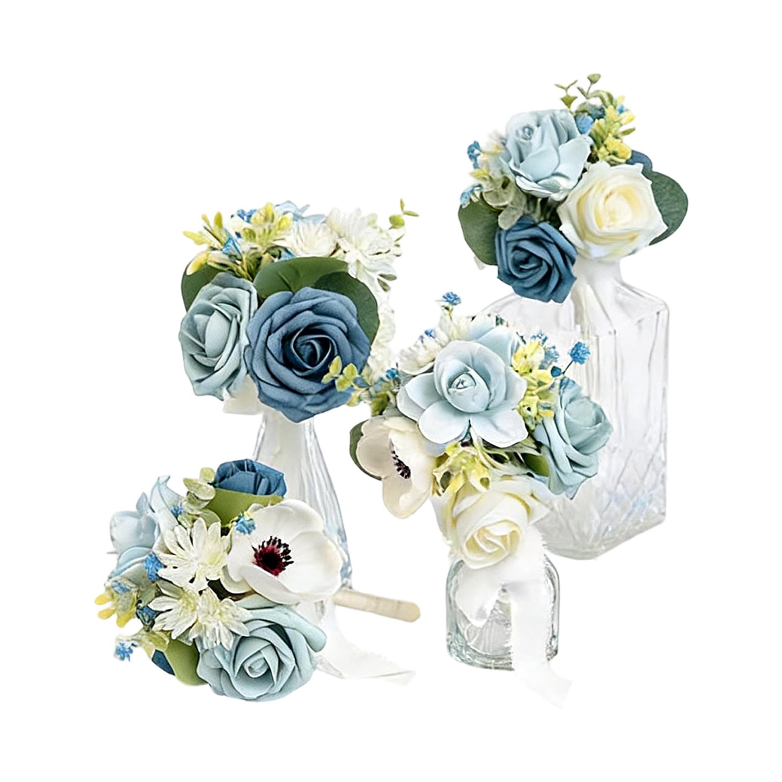Lot de 4 bouquets de mariage en soie - Arrangement de fleurs artificielles - Texture PVC