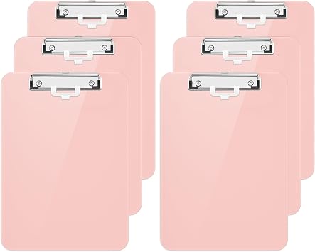 Hongri Plastic Clipboard with Pen Holder Set of 6, Pink 8.5x11 Clip Board