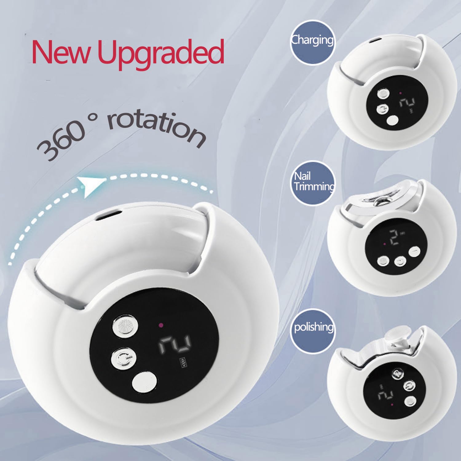 JAYIKA 3-in-1 Electric Nail Clippers,Purple, 360° Rotation, 3-speeds, polishing Automatic Nail Clippers,with Nail Chip Storage, LED Light,Rechargeable Safety Trimmer for Baby, Adult