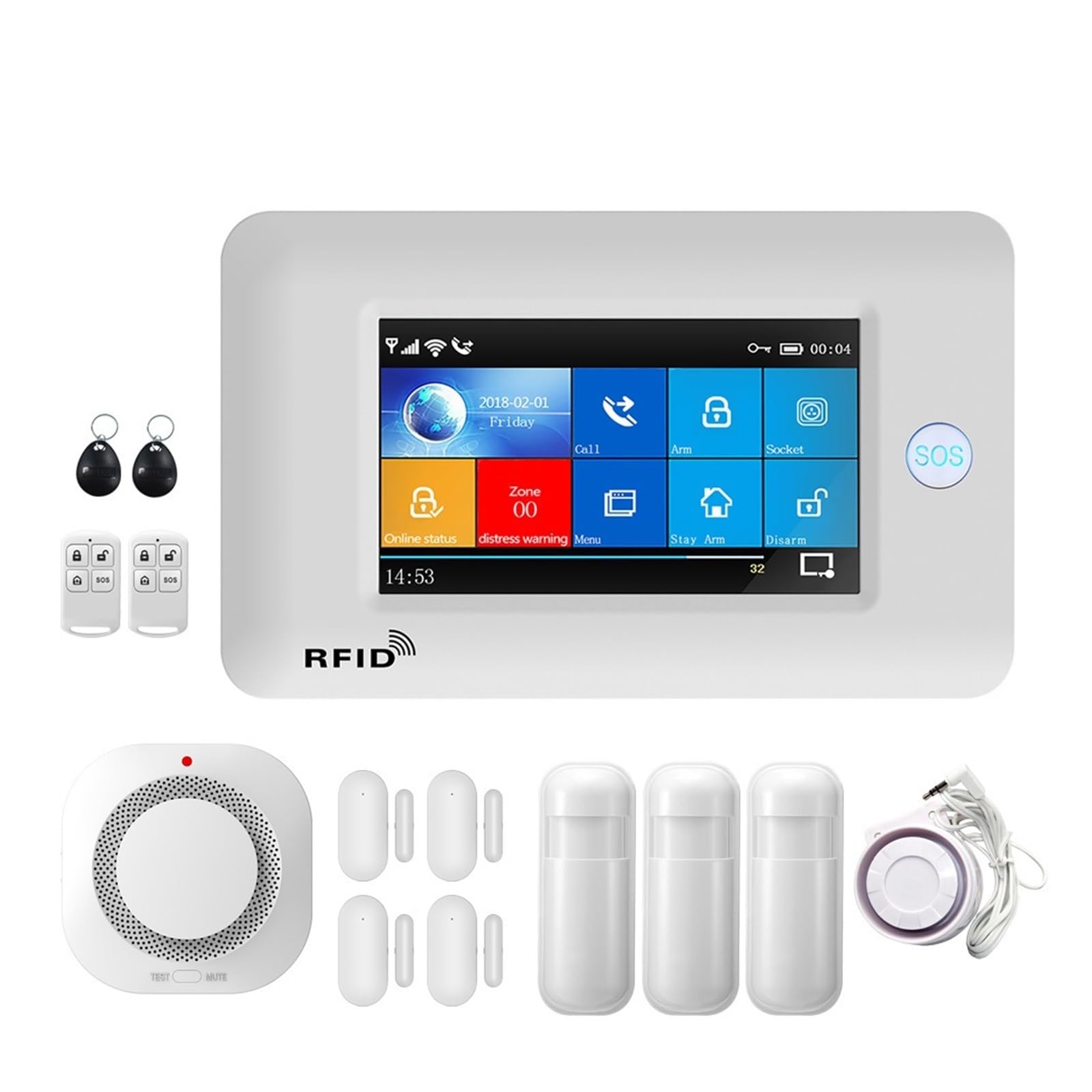 Alarma Inteligente, de alarma GSM, kit inalámbrico seguridad for el hogar, compatible con aplicación remota, Control sensores movimiento RFID(Set 4)