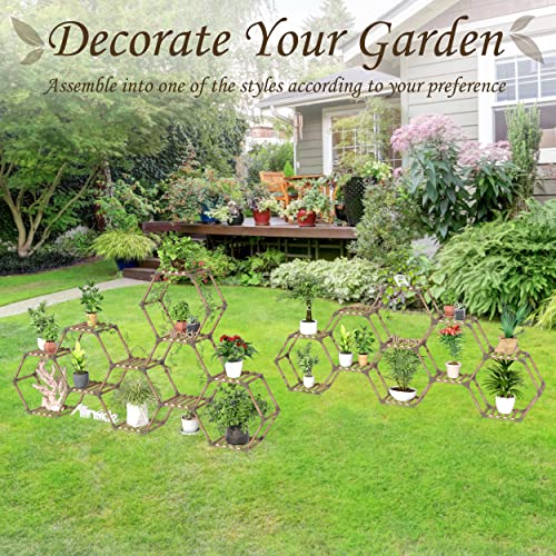 Allinside Hexagonal Plant Stand Indoor, Wood Outdoor Plant Shelf For Plants, 11 Potted Ladder Plant Holder Transformable Plant Pot Stand For Corner Window Garden Balcony Living Room - 11 Tiers #TOP6