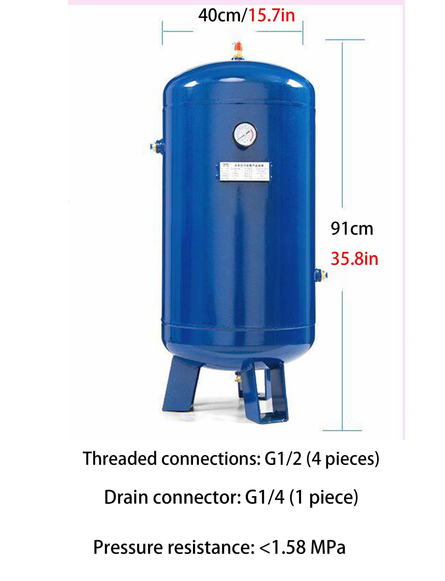 Réservoir d'air en acier au carbone épais avec accessoires d'installation, compresseur d'air professionnel pour applications sous pression et sous vide