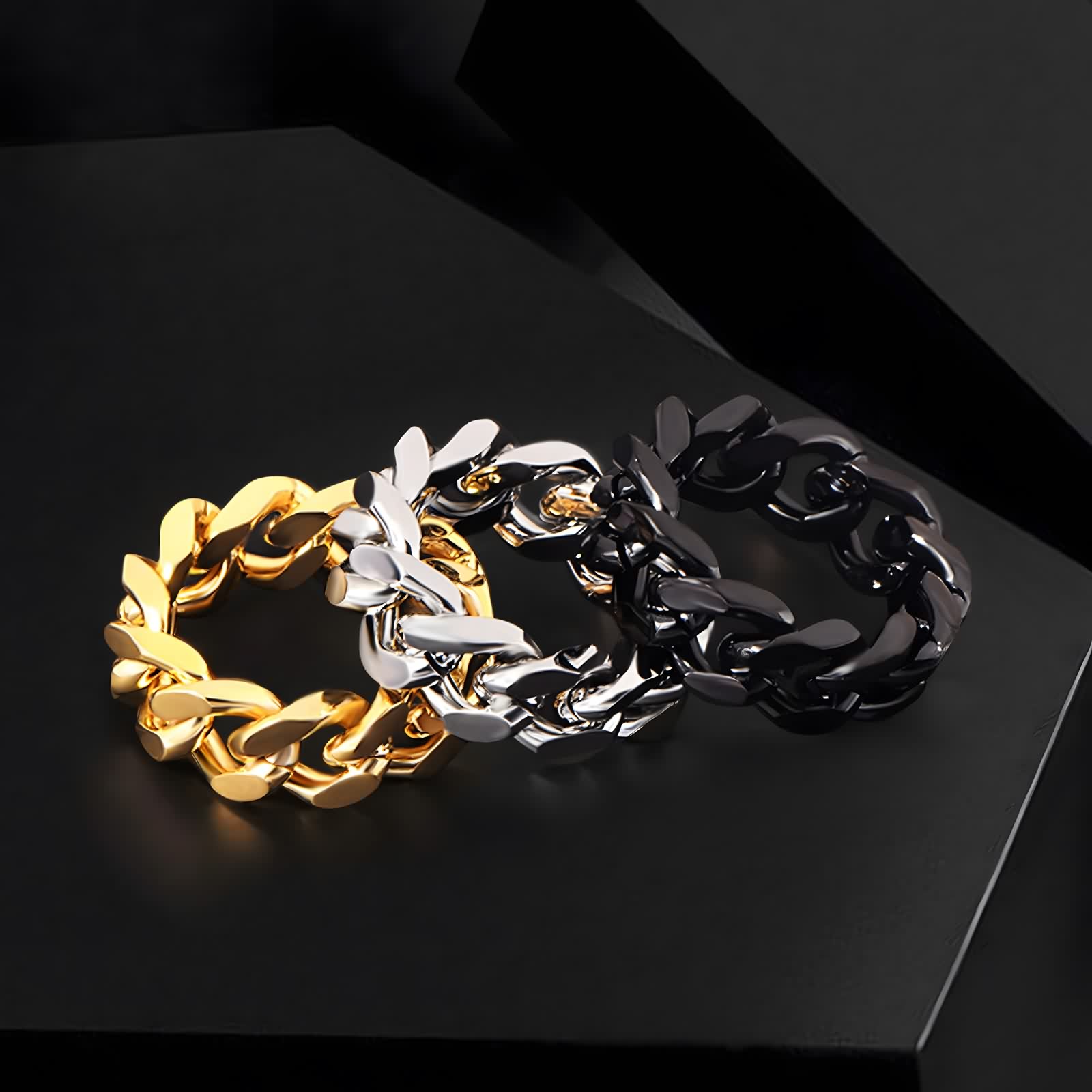 Punk Hip Hop Cuban Link Chain Ring - Stainless Steel, Gold/Silver/Black, Sizes 7-12 For Men & Women - View #10