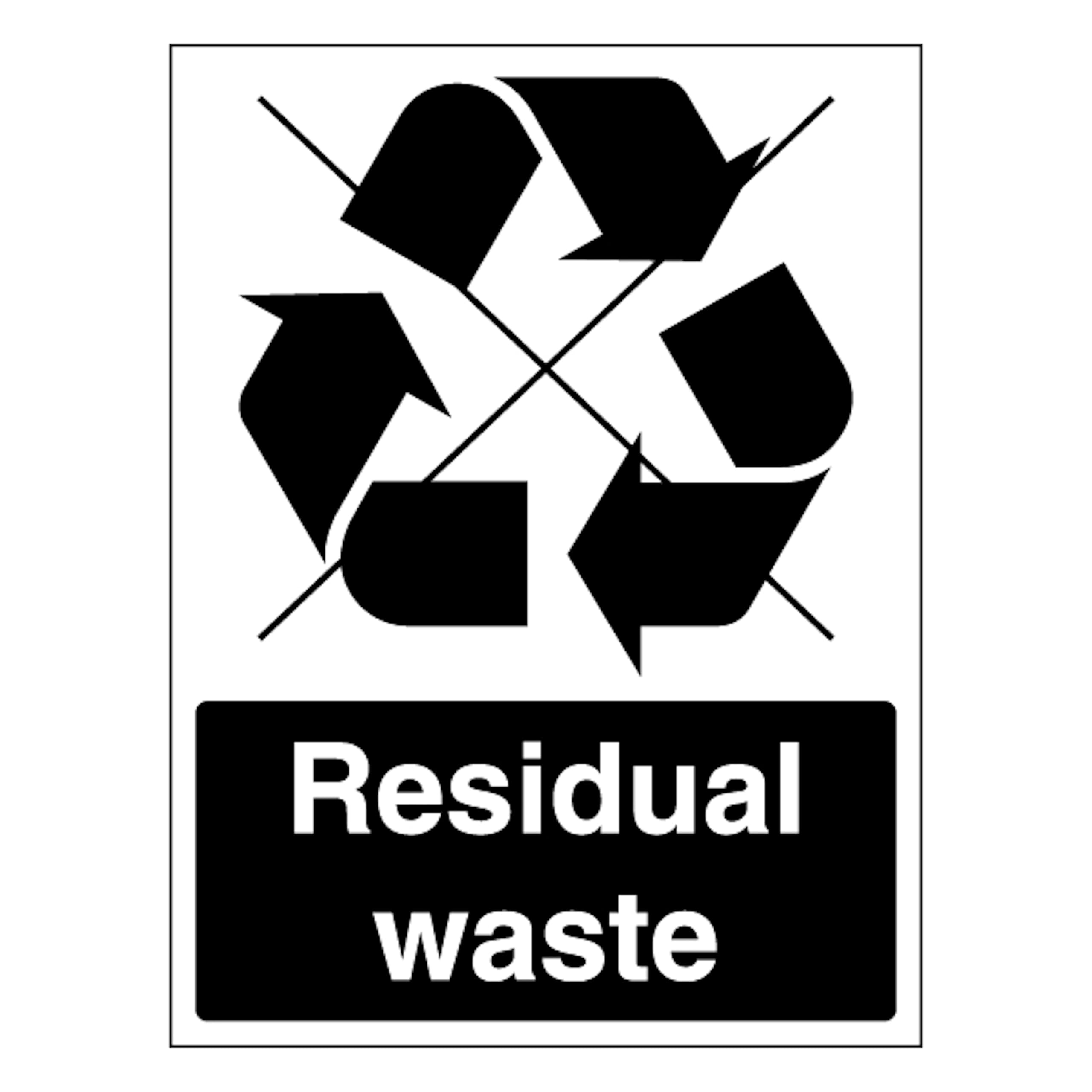 Residual Waste - Waste Symbol 150 x 200 mm - Glow In The Dark 1mm Rigid Plastic