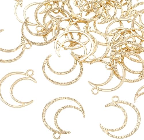 Miniatura 2 de 100 dijes de aleación de luna, con parte trasera abierta, bisel de resina epoxi, colgantes de flores prensadas, chapados en oro claro, marco hueco,