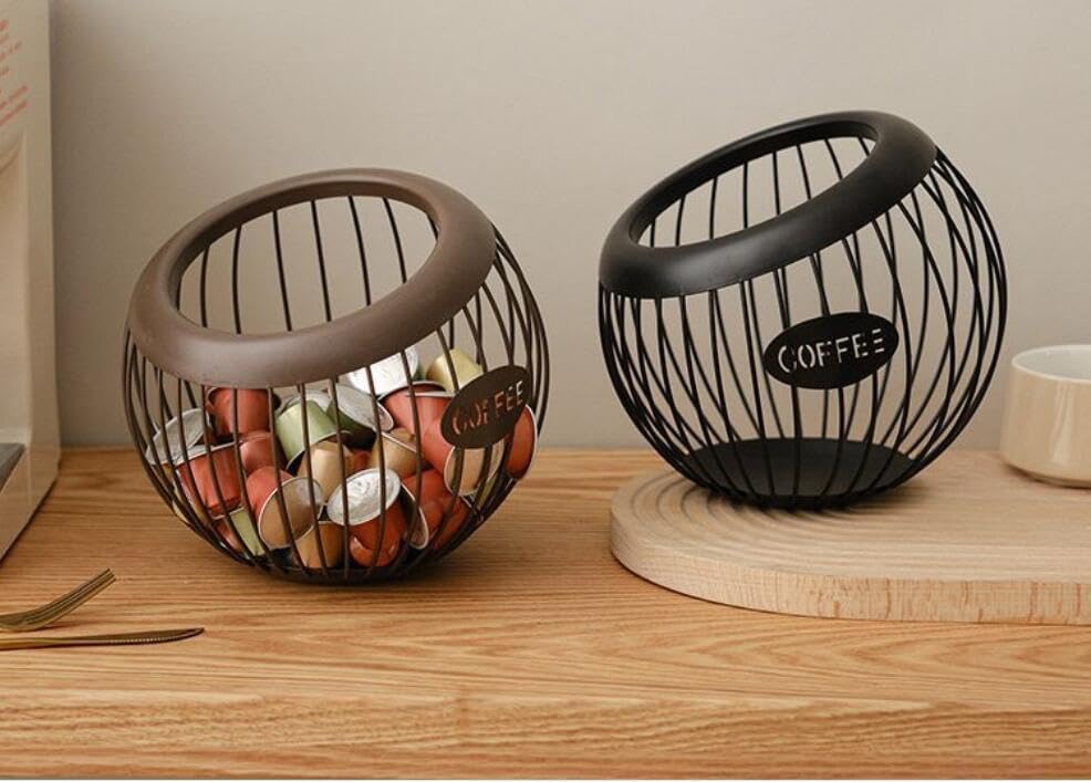 1PCS Coffee Pod Holder Iron Large Capacity K Cup Holder Espresso Coffee Capsule Storage Basket for Counter Coffee Bar Espresso Coffee Pod Organizer for Counter Fruit Bread Snacks Storage Gold
