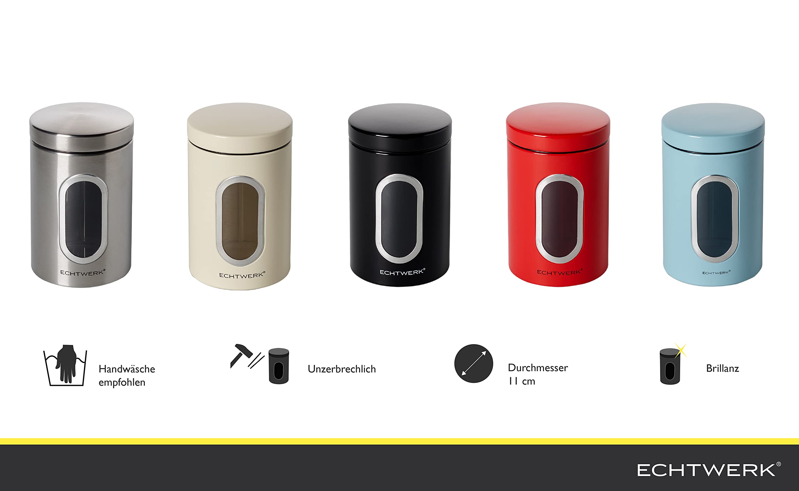 ECHTWERK Boîtes de conservation en métal avec fenêtre et couvercle hermétique, lot de 4 pièces, boîtes alimentaires pour farine sucre thé café, rouge