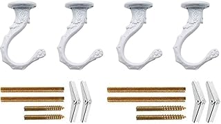 Hanging Plant Hook Large Size and Hardware Set, Swag Hooks with Steel Screws/Bolts and Toggle Wings for Ceiling Installation Cavity Wall Fixing White (4 Sets)