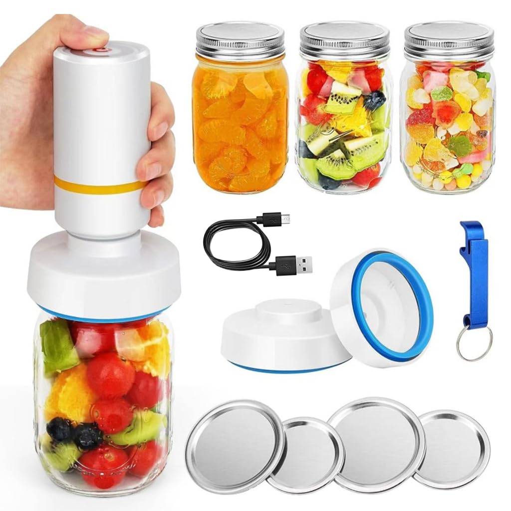 Supvox® Mason Jar Vacuum Sealer Kit Electric Jar Sealer and Hose Compatible with Food Saver Vacuum Sealer Machine for Wide&Regular Mouth Mason Jar, with Electric Vacuum Pump and Lid Opener