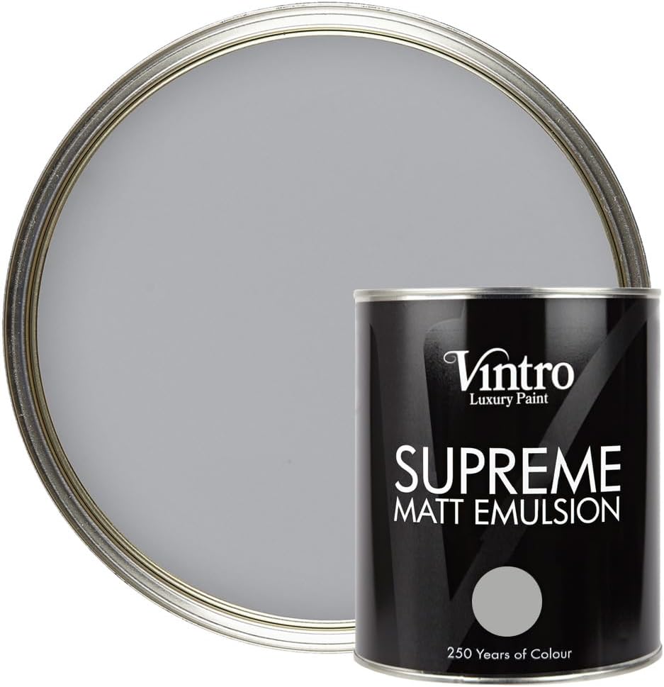 Vintro | Mid Grey | Luxury Matt Emulsion | Smooth Chalky Finish | Multi Surface Paint | for Walls, Ceilings, Wood and Metal | 1L (Mid Grey - Lincoln Grey)