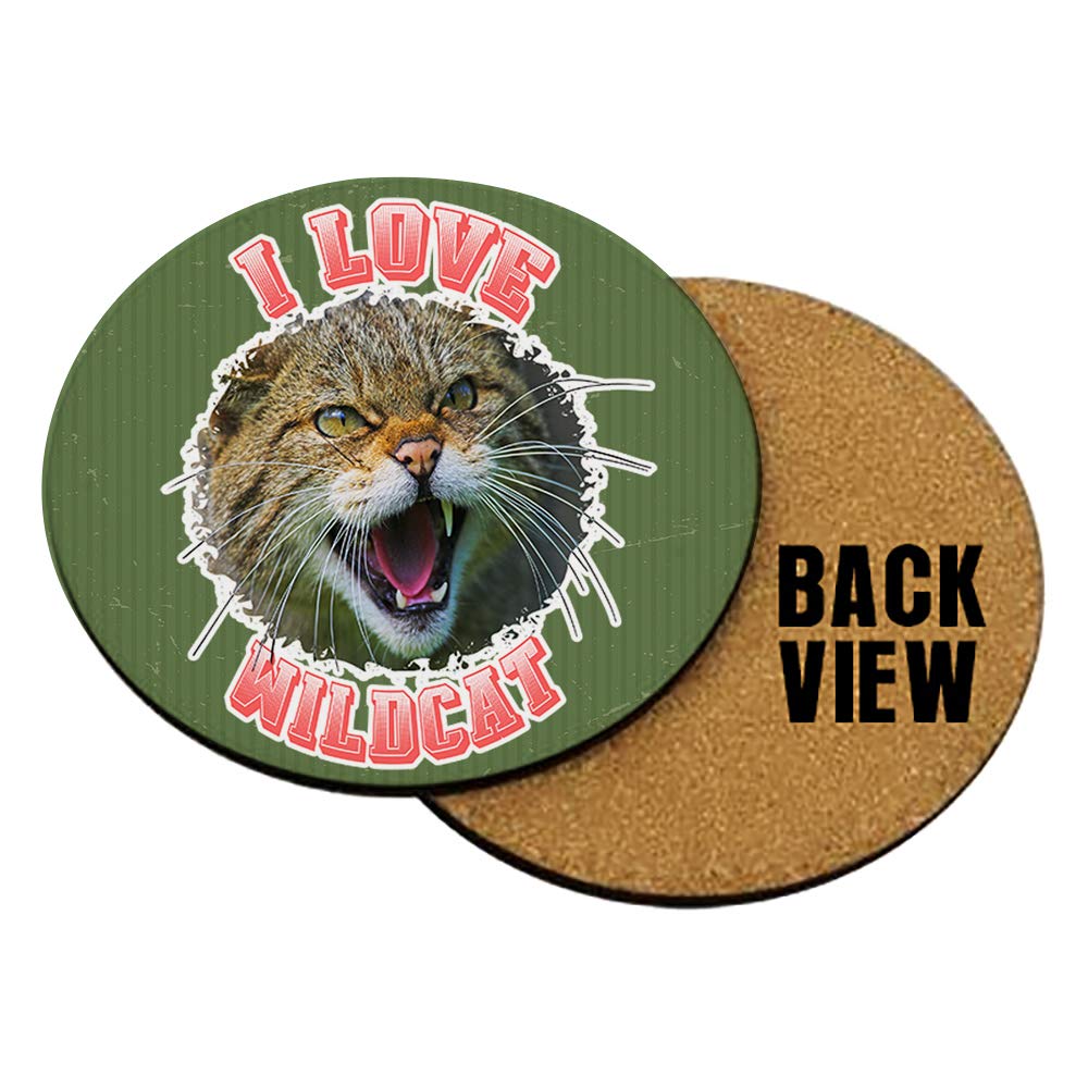 I Love Wildcat Animal Lover Mothers Day Fathers Day Birthday Christmas Stocking Filler Funny Gift Present idea Coasters with Different Variations. (Round Coaster)