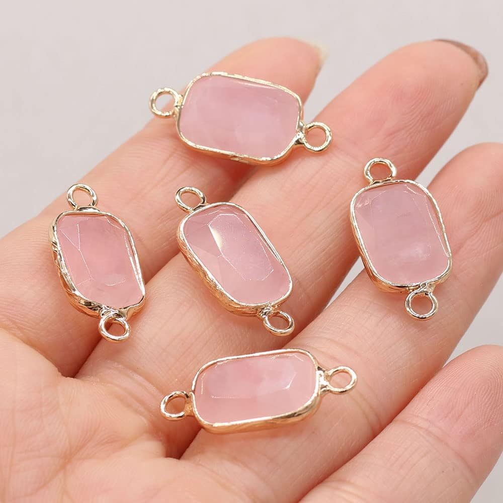 LHJ 7 Pcs Natural Stone Connectors Rectangle Shape Healing Crystal Double Loop Charms for Jewelry Making Necklace Bracelet - Image 4