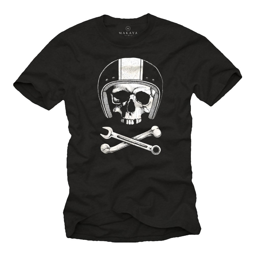 MAKAYA Motorbike Helmets T-Shirt - Mechanics Skull - Black Size XXL