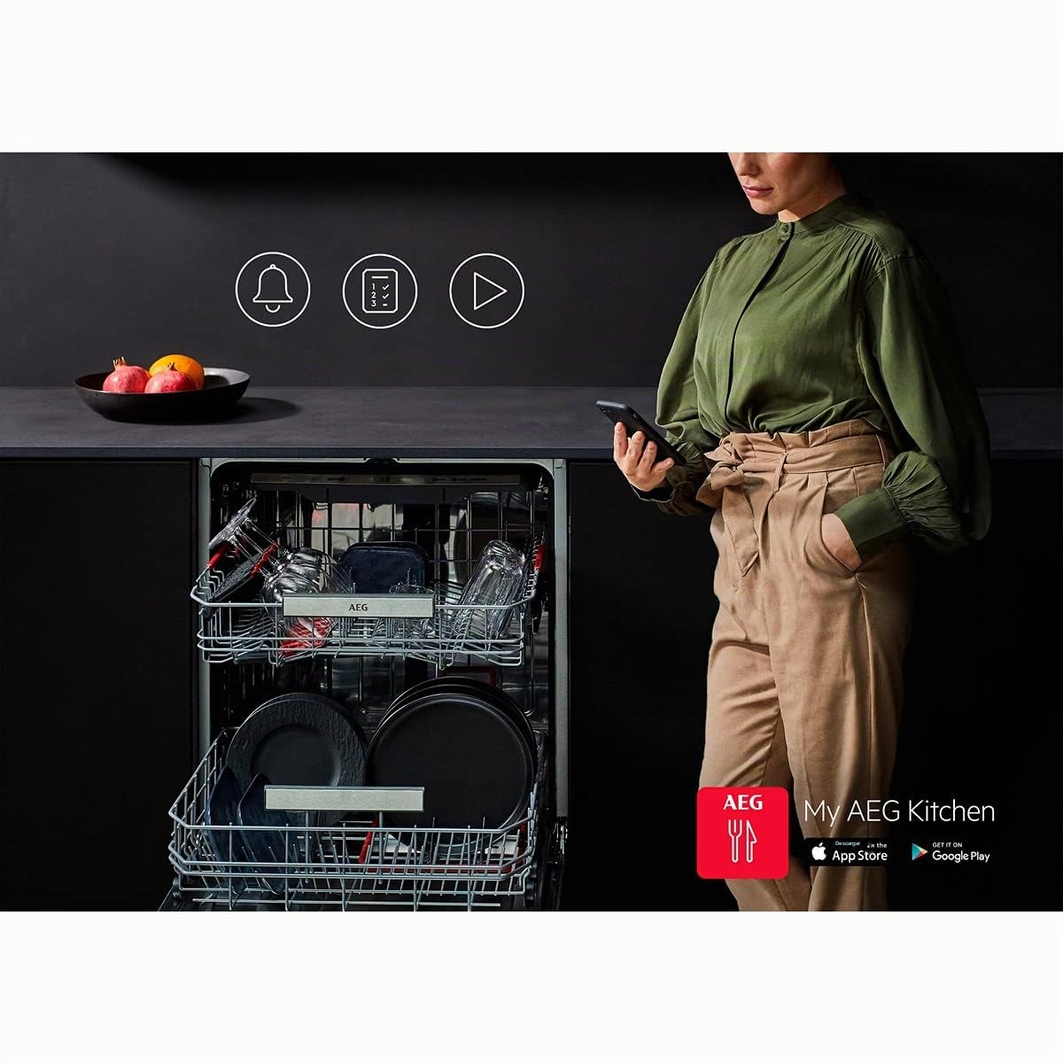 AEG FSE74718P Lavavajillas Integrable de 60 cm, 15 Cubiertos, Tecnología AirDry, Desconexión Automática, Display QuickSelect, 7 Programas, Bandeja Cubiertos, Inverter, 42 dBa, Clase C