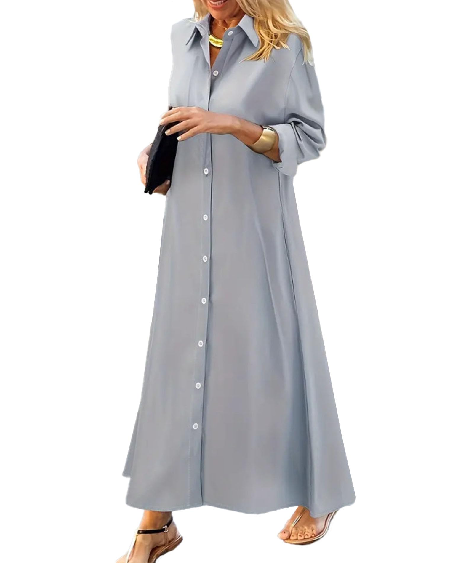 Robe longue décontractée boutonnée ample pour dissimuler les rondeurs
