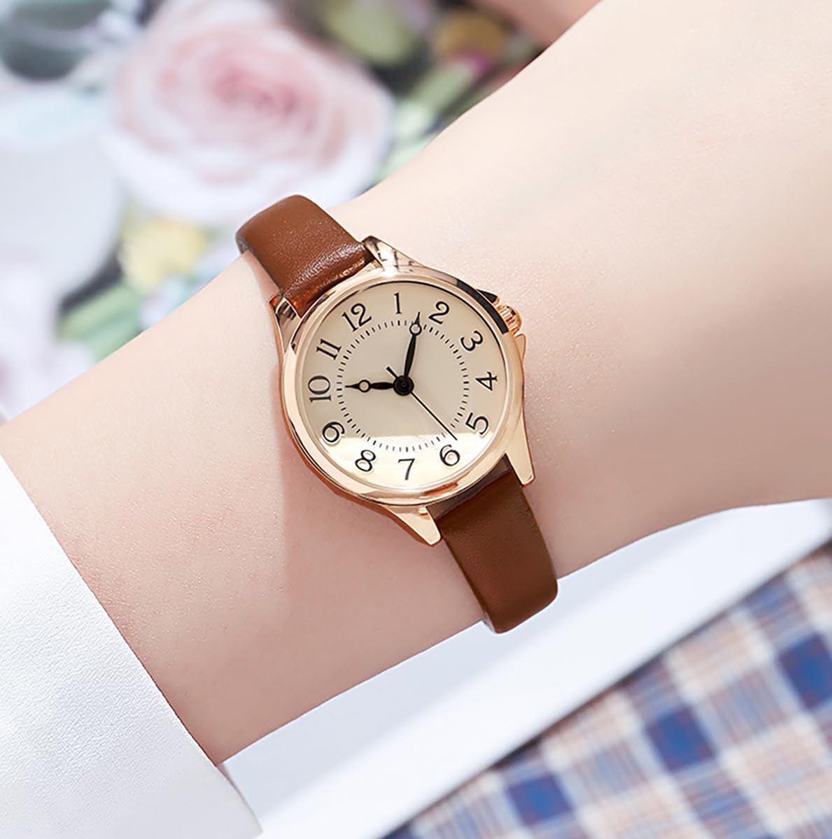 BESTKANG Women's Fashion Leather Strap Watch Easy - Read Dial Casual Quartz Wristwatch Waterproof Watch Women's Small Wrist Watch - Image 2
