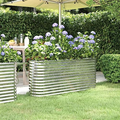 Hochbeet Verzinkter Stahl 152x40x68 cm, Silbernes Ovales Pflanzgefäß für Garten, Terrasse, Balkon, Robuste Pflanzkübel für Gemüse, Kräuter, Blumen