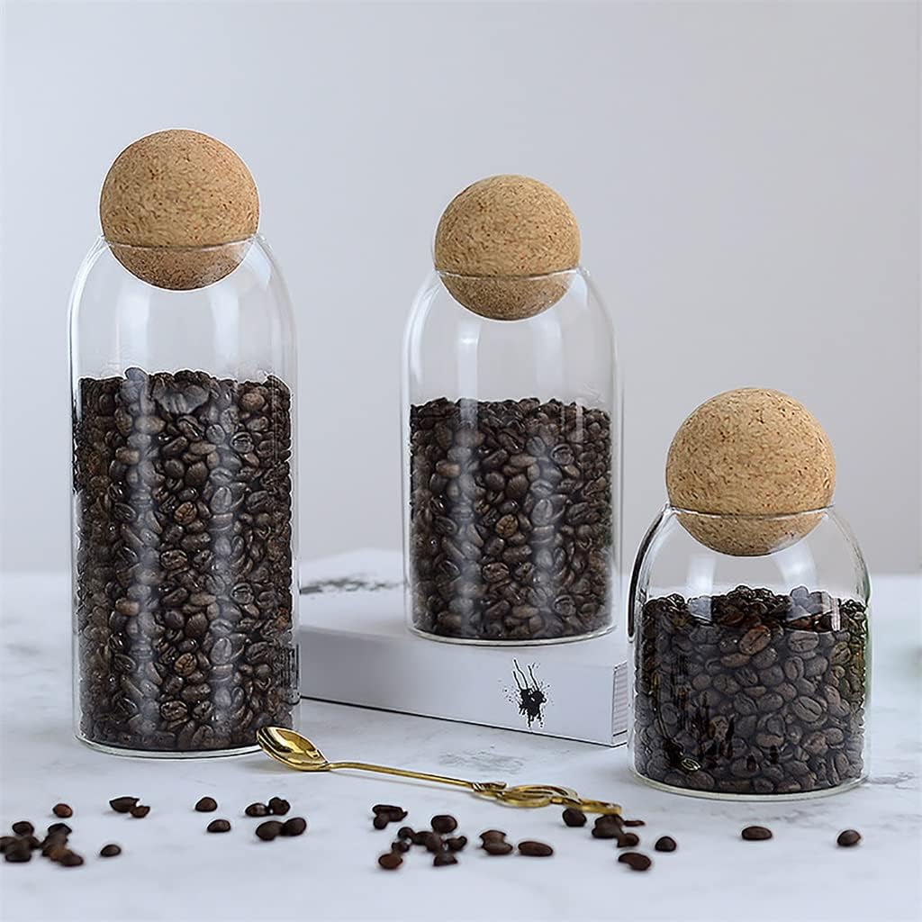 Sealed Round Cork Glass Jar Tea Coffee Dried Fruit Kitchen Storage