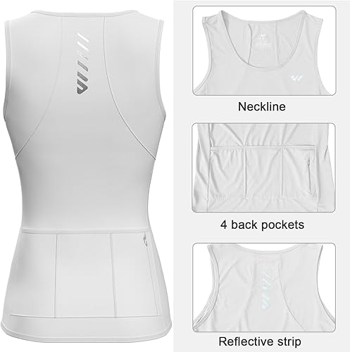 Miniatura 5 de Wulibike Sin mangas Ciclismo Jersey Mujeres Correr Camisas Chaleco Bicicleta Top Verano Ciclismo Tanque Básico Top Con Bolsillos, 1 blanco, Mediana