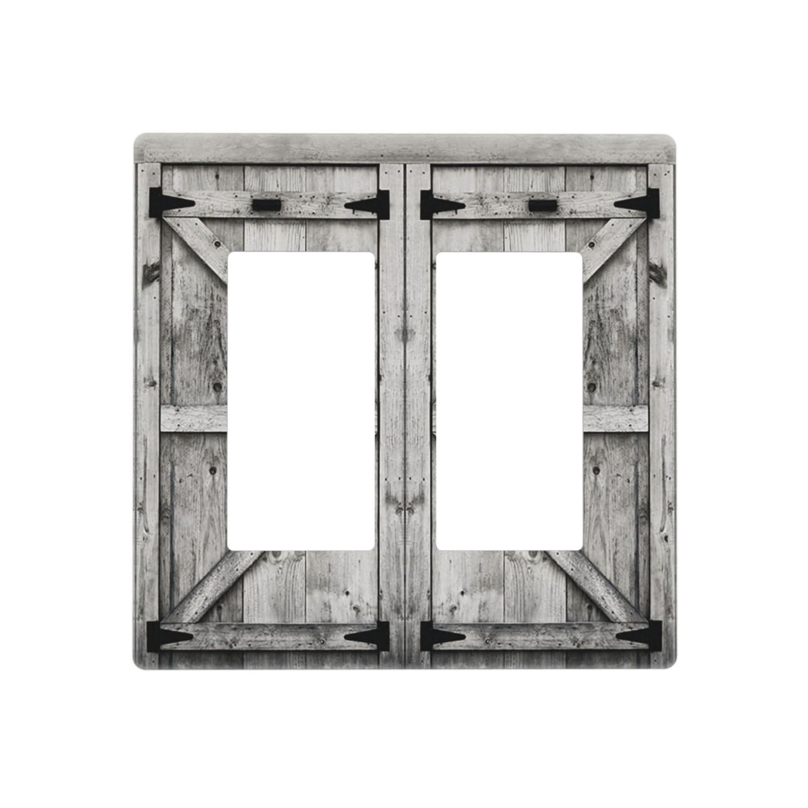 Farm Western Grey Barn Cabin Door Decorative 2 Gang Double GFCI Decorator Rocker Light Switch Cover Outlet Wall Plate Electrical Faceplate Screwless