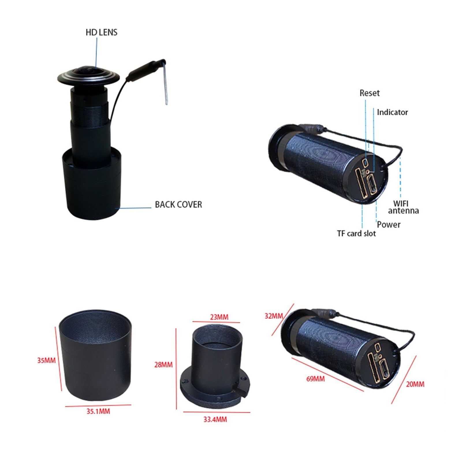 THikk Smart Tuya Mini WiFi 1080p HD Campanello spioncino monitoraggio Allarme Telecamera Wireless Nascosta Controllo App di Sicurezza videocamera IP (Color : 1.3MP Cam, Size : U/K)