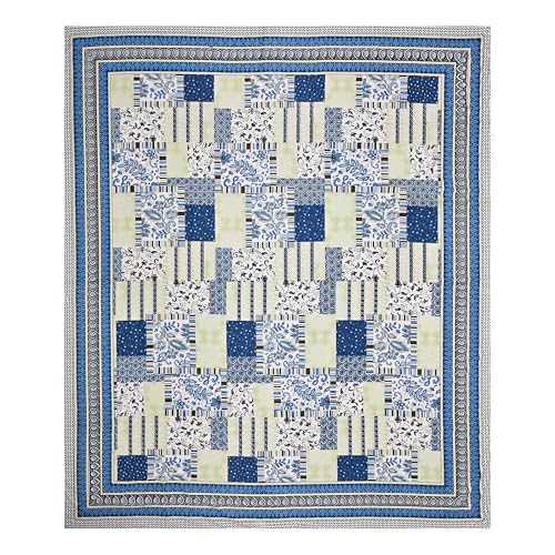 Image of India 100% Pure Cotton Jaipuri Printed Double Bedsheet with 2 Pillow Covers | Traditional Sanganeri Floral Design | Soft Breathable Fabric | King Size Bedsheet for Bedroom (Kaya35)
