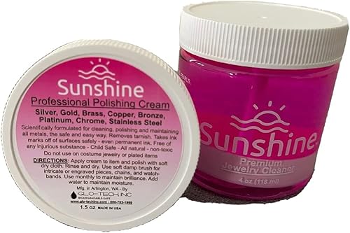 Pink Lady Sunshine Kit limpiador de joyas prémium con esmalte de metal, solución limpiadora segura para diamantes, oro, plata, anillos de boda,