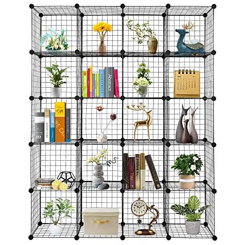 EBLSE 20-Cube Organizer Cube Storage Shelves Wire Cube Storage Origami Shelves Metal Grid Multifunction Shelving Unit Modular Cubbies Organizer Bookcase Cover