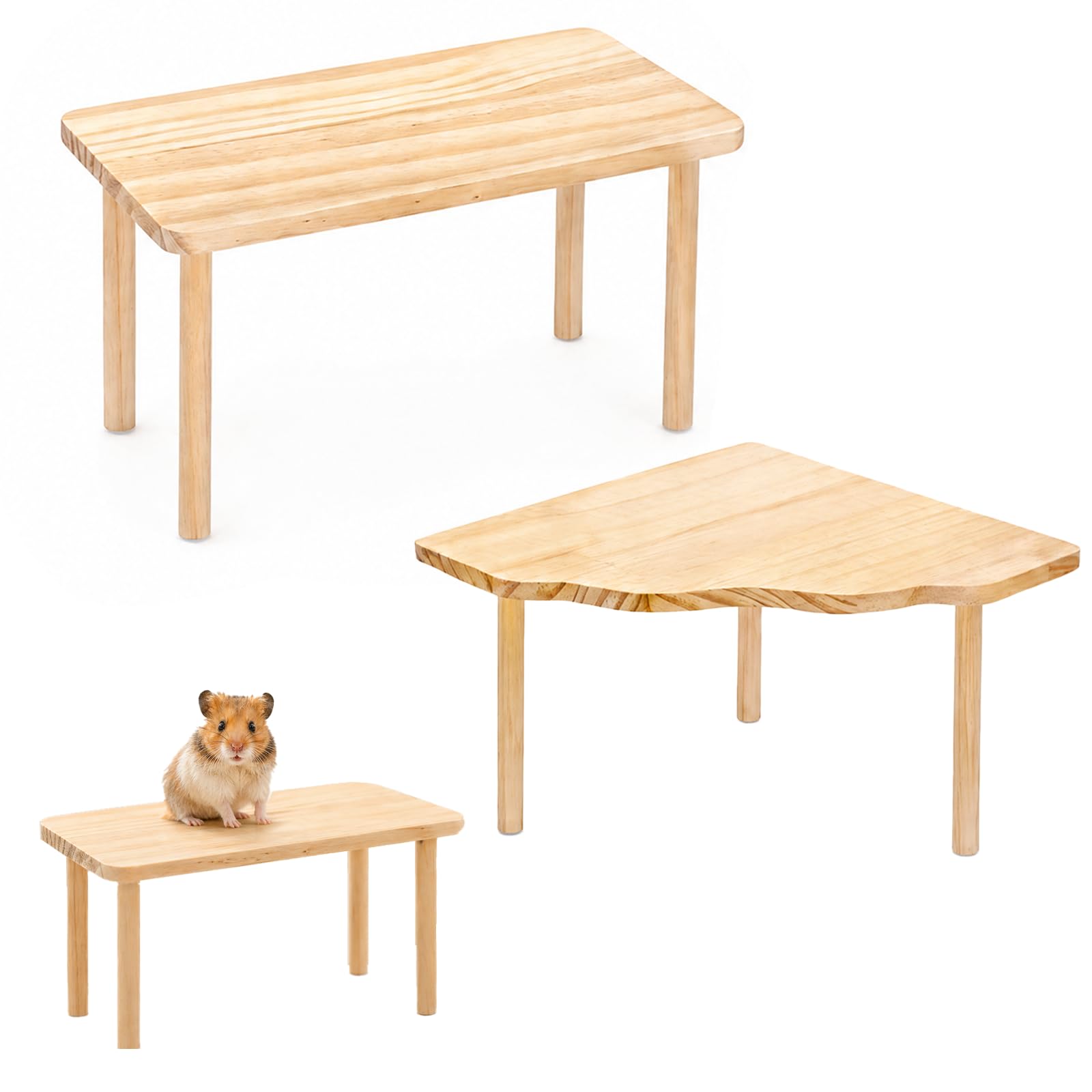 Gdrghe Hamster Platform Wooden Cage Accessories Set With 2 Tables for Syrian Dwarf Hamsters Gerbils Mice Small Pets for Daily Activity and Dental Care (Wood, 1 Set)