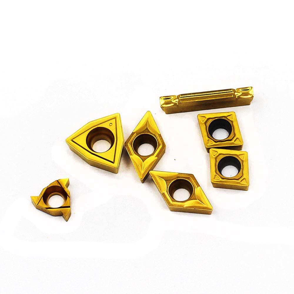 OSCARBIDE Carbide Turning Inserts WCMT050304,CCMT060204,DCMT070204,MGMN200,08ER A60,CNC Lathe Insert for 1/4"Indexable Lathe Turning Tool Holder Insert Replacement, 7 Pieces