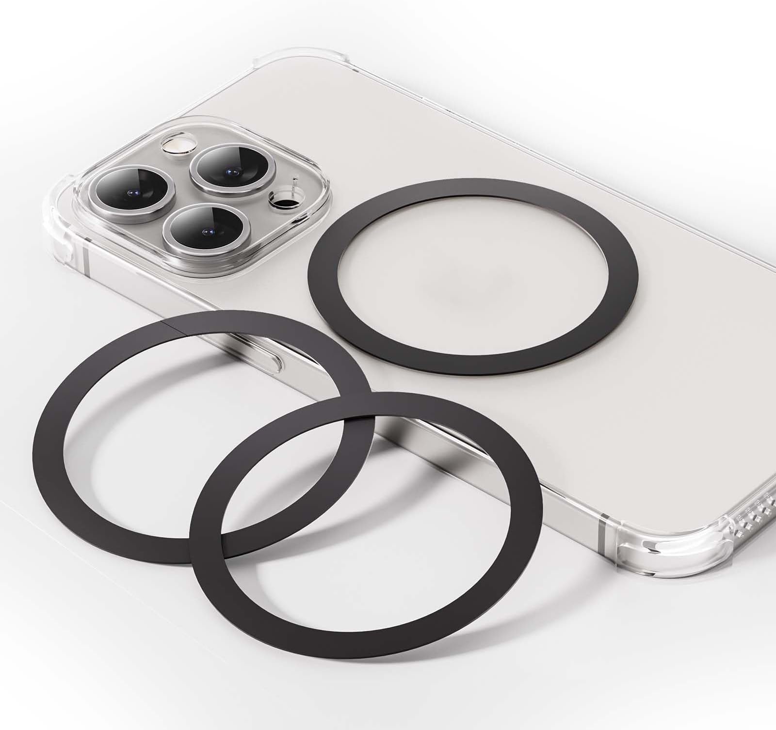 Universal Metal Ring Sticker, for MagSafe Ring Magnet Compatible with MagSafe Wireless Charger/Car Holder for iPhone/Samsung/Android Phone Cases 3Pcs Metal Rings(Without Magnetic),Black