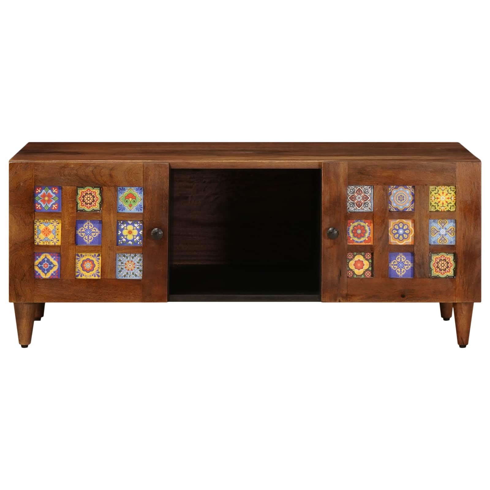 Stolik kawowy z litego drewna mango, brązowy, 100 x 54 x 40 cm, z miejscem do przechowywania, zawiasy drzwiowe, wszechstronny, trwały, nowoczesny design, idealny do salonu, stolika