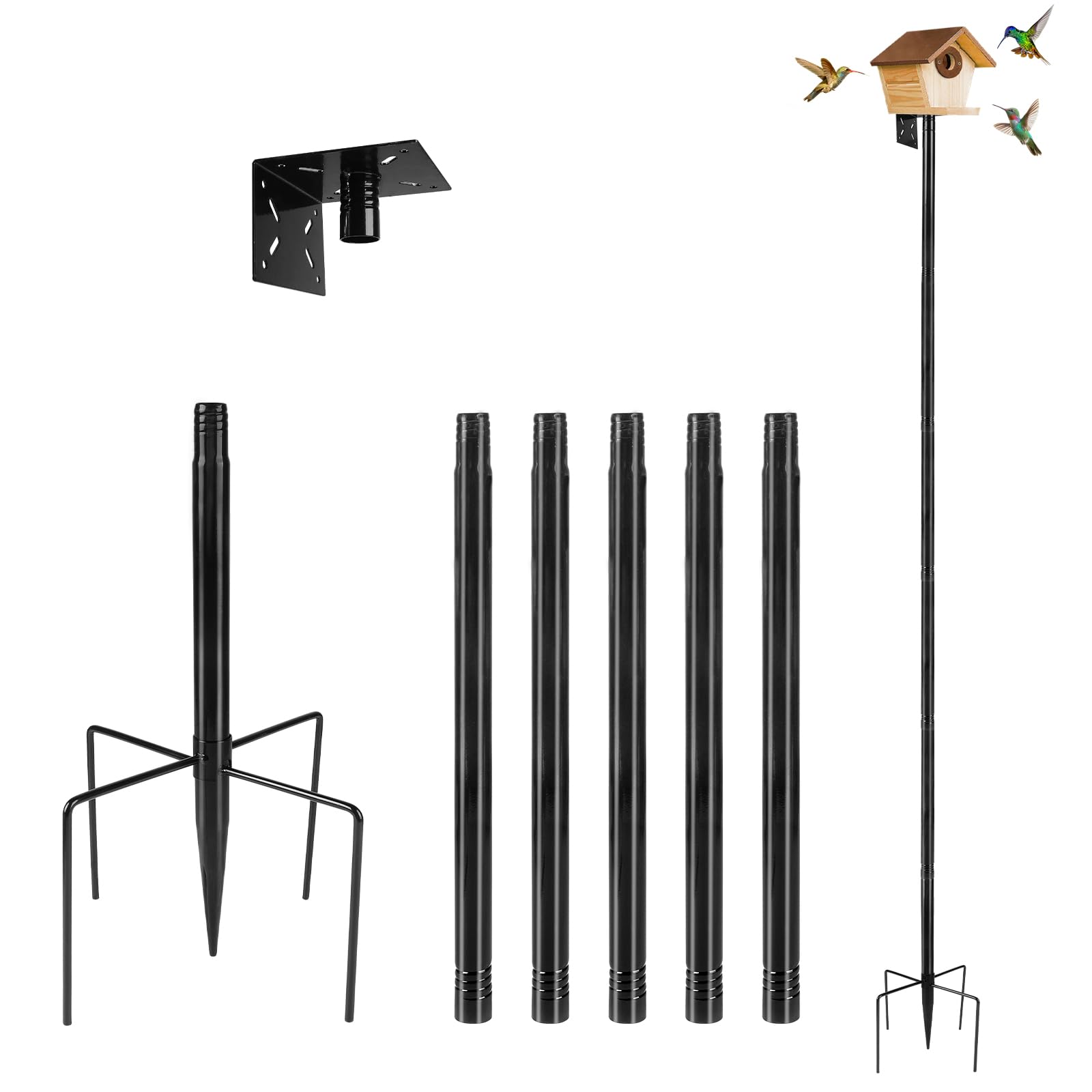 1 Pièce Support réglable pour nichoir, Hauteur ajustable jusqu'à 220 cm Ensemble universel pour jardin avec base à 5 branches pour mangeoires, stations météo, Noir (sans nichoir et vis)