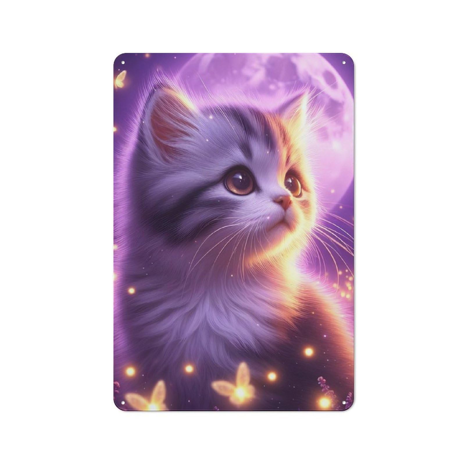 Cute Kitten Under Moonlight Retro-style Tin Sign 30x20cm for Café Or Restaurant, for Cooler-season Styling in Café And Restaurant