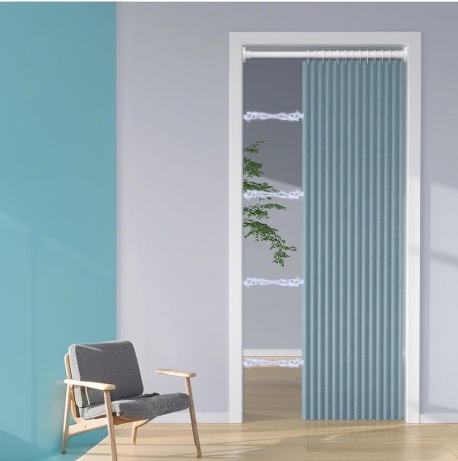 Porte magnétique en tissu bleu réglable pour chambre et placard