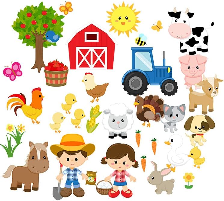 Story Time Felts 37 Piece Farm Animals Felt Figures for Flannel Board Set Small (Brown Hair)