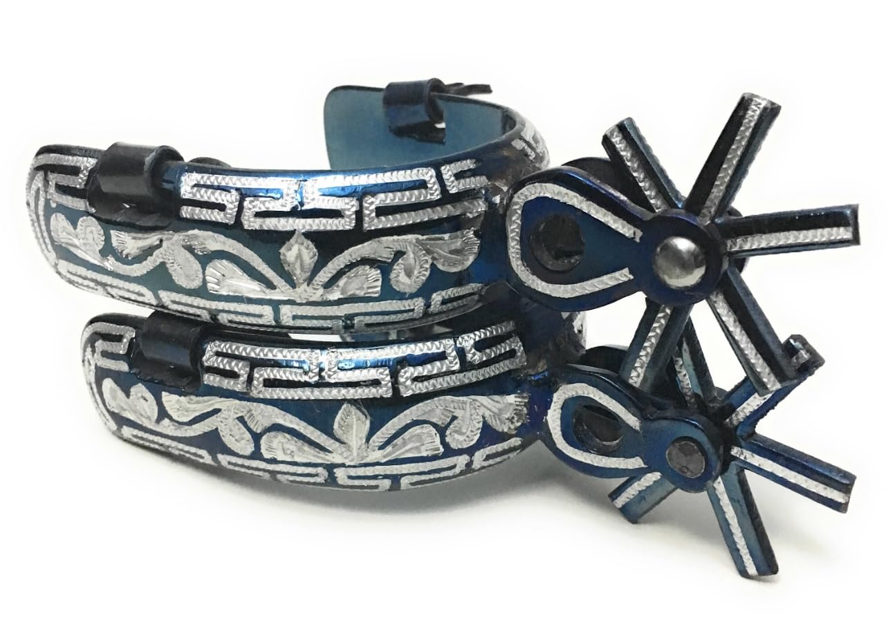 Generic Mexican Charro Blue Spurs, Western Saddle Riding Spurs, Espuelas Charras, silver