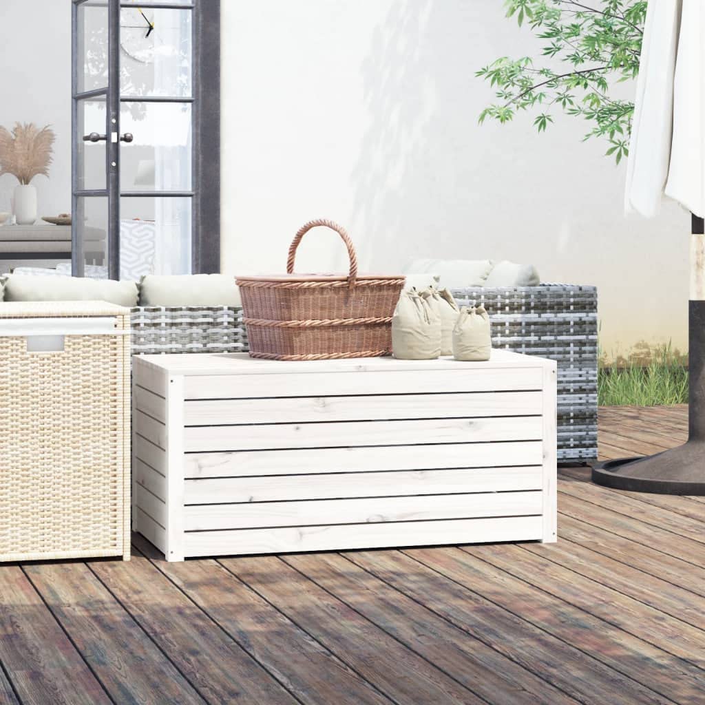 vidaXL Baúl de jardín Madera Maciza de Pino Blanco 101x50,5x46,5 cm, arcón de jardín, Muebles de jardín, Muebles de Exterior, Caja de jardín