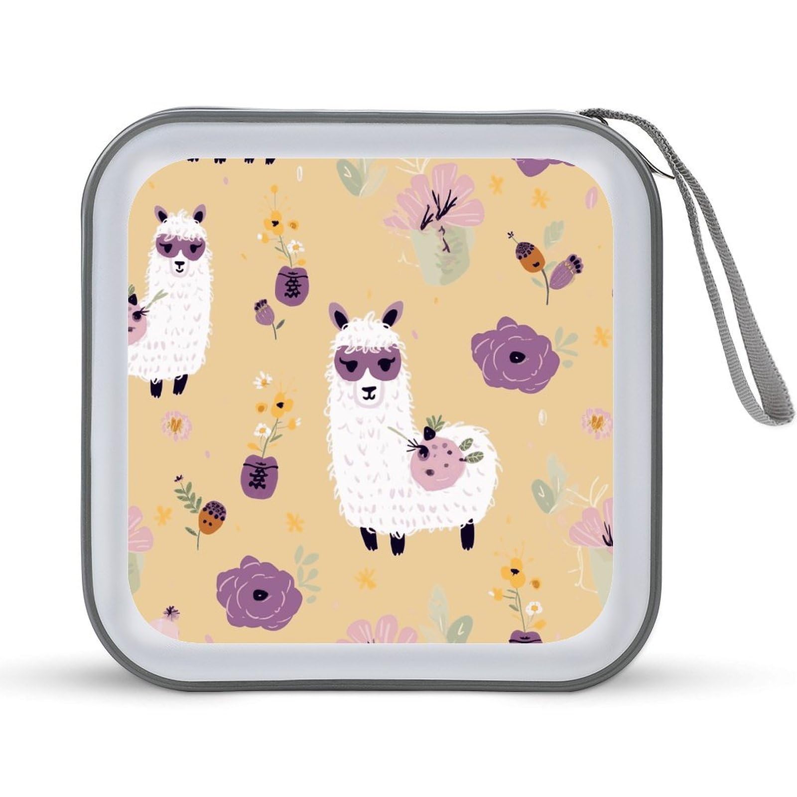 VstaDank Alpaca And Bee CD Case with Hand Strap Lightweight DVD Wallet Holder 40 Capacity CD/DVD Case Wallet Protective CD Wallet CD/DVD Portable Storage Binder for Car Home Office