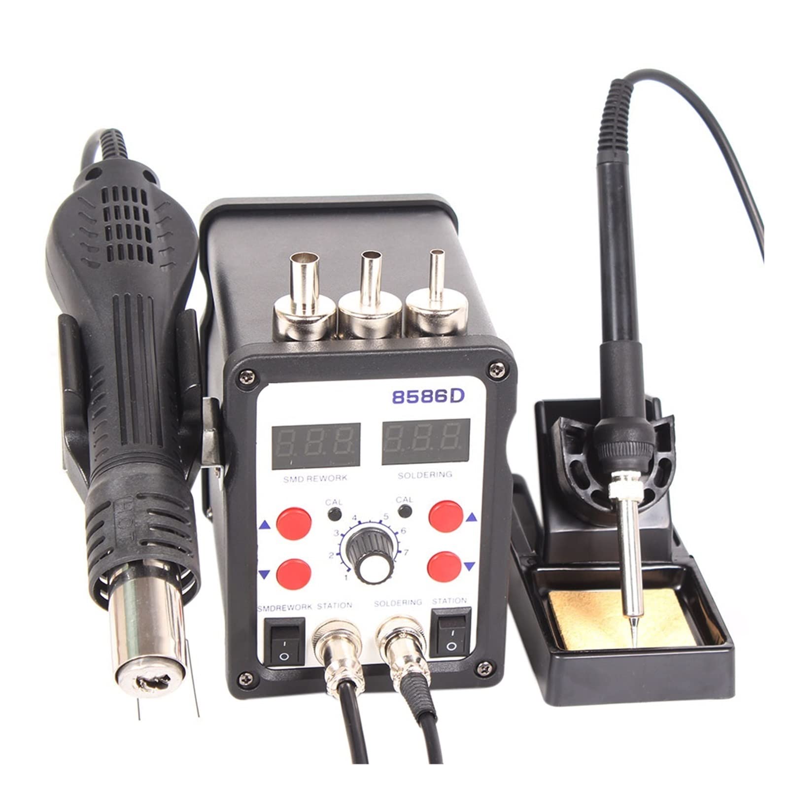 Stacja lutownicza, 2 w 1 SMD Stacja lutownicza lutownicza pistolet gorącego powietrza 858 6D ESD BGA Narzędzie do lutowania przeróbki lutowniczej,Wygodna, dokładna i stabilna(SET-4)