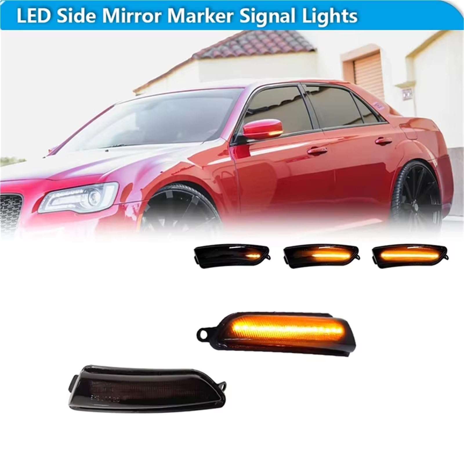 Traseras Piloto Traser Para Chrysler 300 2011-2020 Luces Indicadoras De Espejo Retrovisor Lateral Delantero LED Ámbar Secuenciales Intermitentes 12 V(Clear Lens)