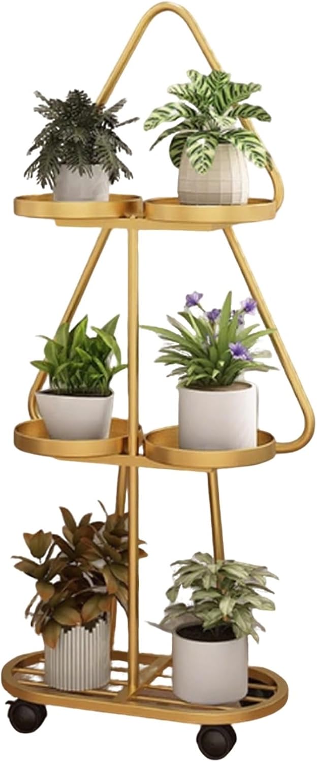 Plant-Racks Flower Stand Balcony Shelving Unit Iron Art Multi-Tiered Step-Style Movable Floor-Standing Flower Pot Rack(Gold)