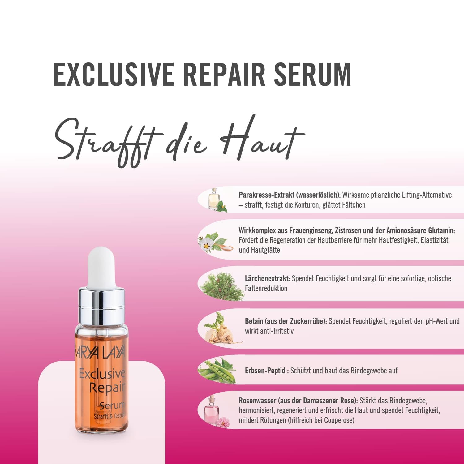 ARYA LAYA Ekskluzywne serum Repair | ujędrniające i wzmacniające serum przeciw starzeniu się | z natychmiastowym efektem już po pierwszym zastosowaniu | w przypadku pogorszenia witalności skóry | 3 x 5 ml