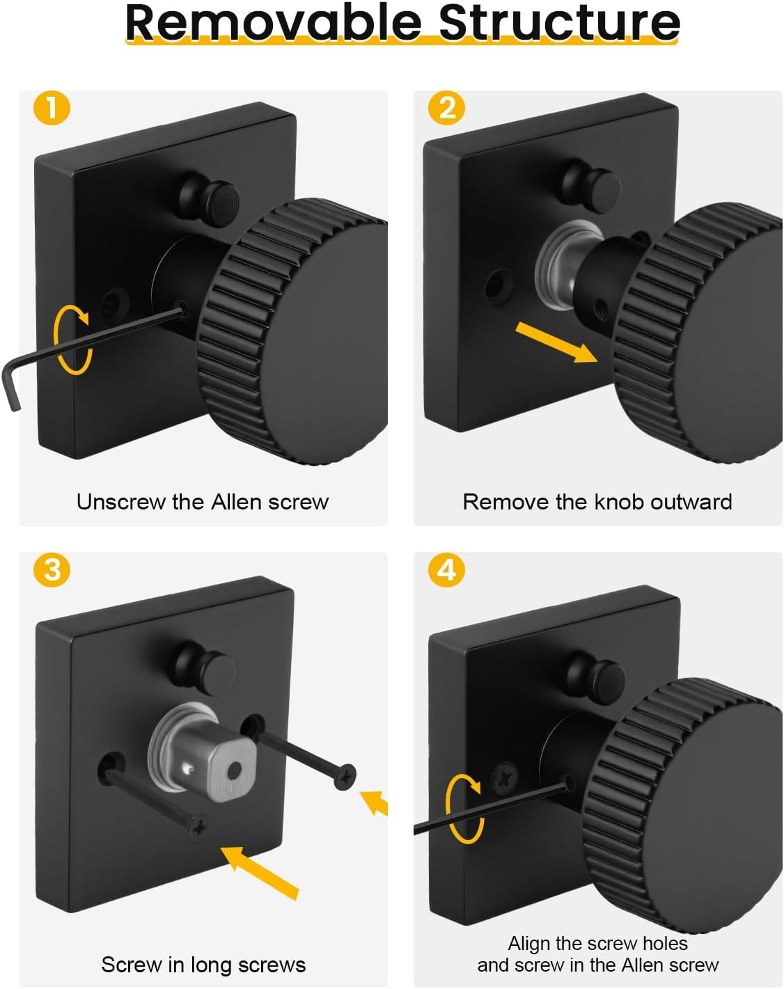 Goldenwarm Black Door Knobs Interior, Privacy Bedroom Door Knob with Lock, Zinc-Alloy Matte Black Interior Door Knobs Bathroom Heavy Duty 6 Pack